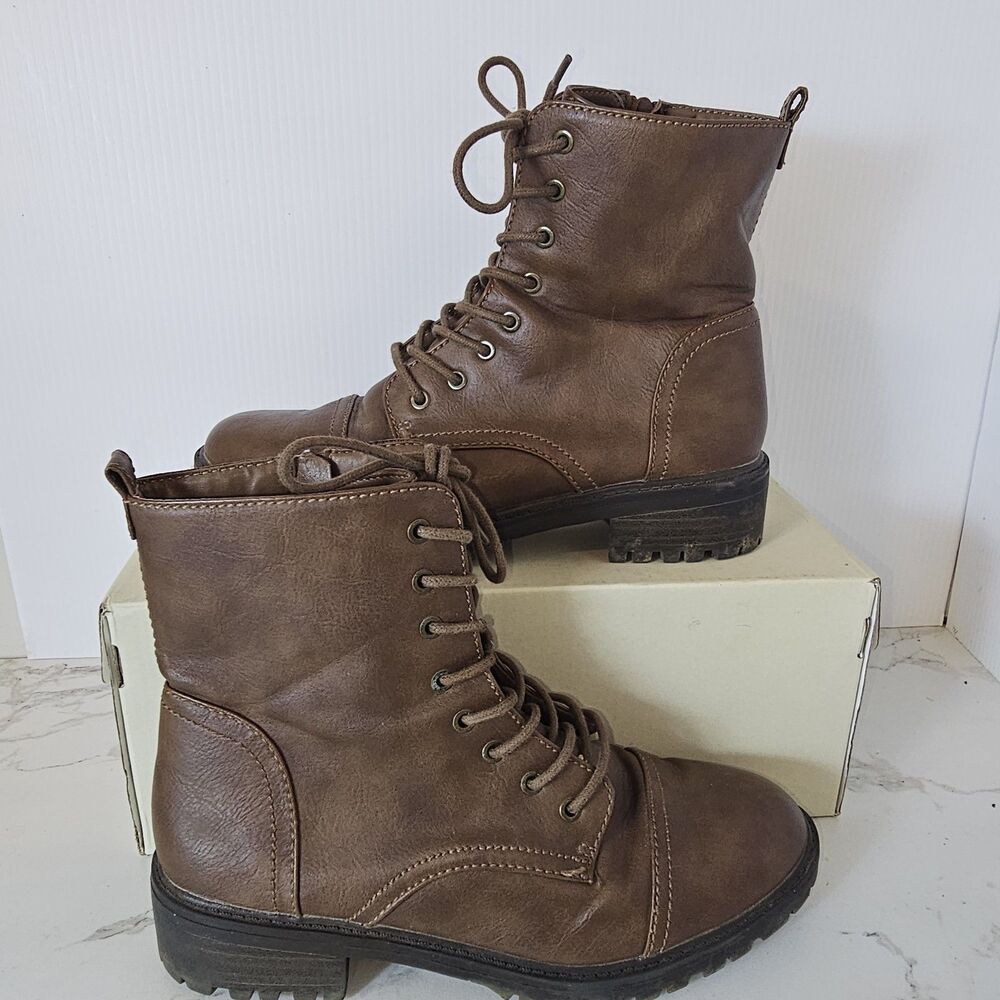 Women’s Brown Lace Up Combat Boots Sz 9.5 Side Zip Ankle, New